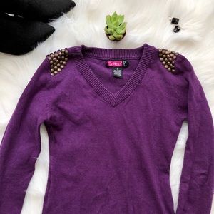 Purple V-neck Long Tight Body Sweater